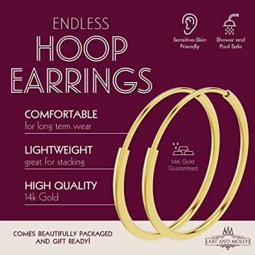 14k Yellow Gold Small Endless Tiny Hoop Earrings - 10mm
