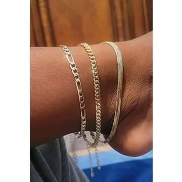 DEARMAY Gold Ankle Bracelets for Women 14K Gold Anklets for Women Herringbone Cuban Link Anklets Set Layered Cute Summer Beach Anklets Jewelry Gift for Women Teen