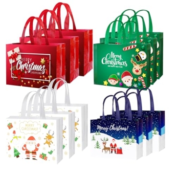 IPQXE 12 Pack Large Reusable Christmas Gift Bags - Waterproof Non-Woven Tote Bags