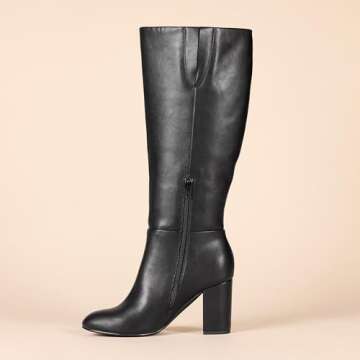 Amazon Essentials Women's Tall Heel Boot, Black Faux Leather, 6