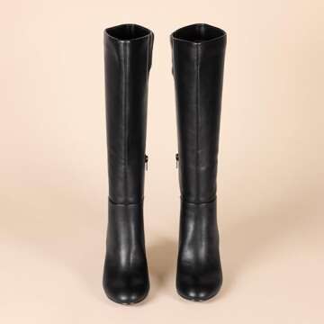 Amazon Essentials Women's Tall Heel Boot, Black Faux Leather, 6