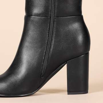 Amazon Essentials Women's Tall Heel Boot, Black Faux Leather, 6