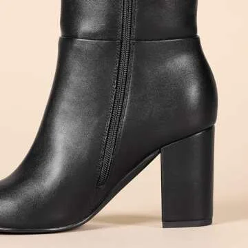 Amazon Essentials Women's Tall Heel Boot, Black Faux Leather, 6
