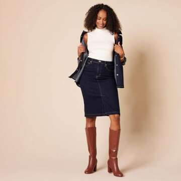 Amazon Essentials Women's Tall Heel Boot, Black Faux Leather, 6