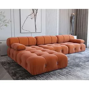 MGH Convertible Modular, Minimalist Couch with Ottomans, L-Shaped Velvet Sofas Couches, 4-Seat Sofa Couch Sectional with Reversible Chaise for Living Room (Orange)