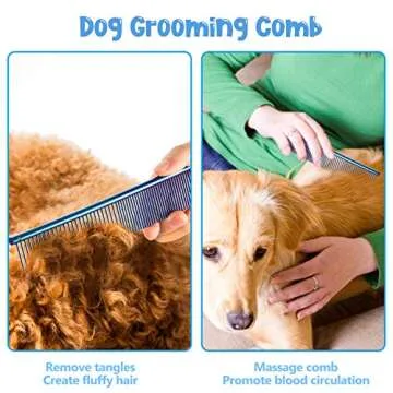 3 Pcs Stainless Steel Combs for Matted Hair - Grooming Clippers with Guide Combs for Removing Tangles and Knots in Long Haired Dogs and Cats