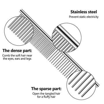 3 Pcs Stainless Steel Combs for Matted Hair - Grooming Clippers with Guide Combs for Removing Tangles and Knots in Long Haired Dogs and Cats