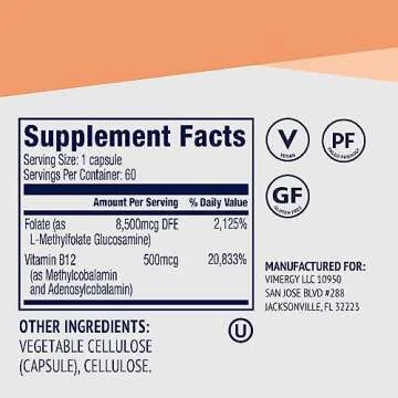 Vimergy 5-MTHF Capsules– Supports Brain & Cardiovascular Health* – Promotes Energy Production* – Kosher, Vegan & Gluten-Free – (60 ct.)