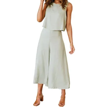 ROYLAMP Women's Summer 2 Piece Cropped Outfit Set in Light Green