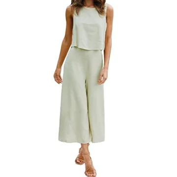 ROYLAMP Women's Summer 2 Piece Cropped Outfit Set in Light Green