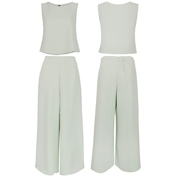 ROYLAMP Women's Summer 2 Piece Cropped Outfit Set in Light Green