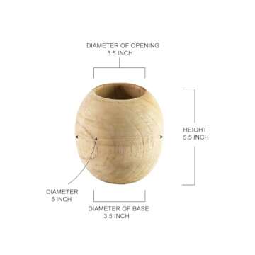 Serene Spaces Living Teak Essence Vase - Handcrafted Natural Wood Vase, Perfect for Artificial, Dried, and Fresh Flowers, Unique Rustic Decor Piece for Home or Office, Gift Idea (Small - Pack of 1)
