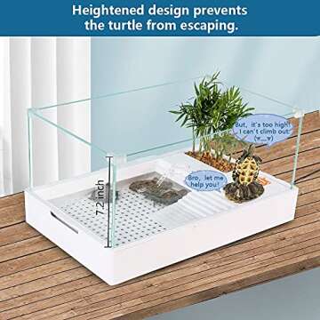 AMOSIJOY Glass Turtle Tank with 3-Layer Design for Pets