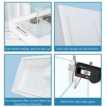 AMOSIJOY Glass Turtle Tank with 3-Layer Design for Pets