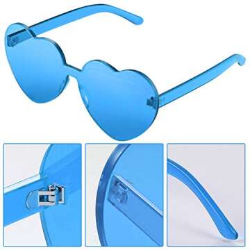 Maxdot Heart Shape Sunglasses Rimless Transparent Heart Glasses Party Favors (Transparent blue)