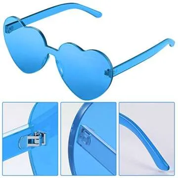 Maxdot Heart Shape Sunglasses Rimless Transparent Heart Glasses Party Favors (Transparent blue)