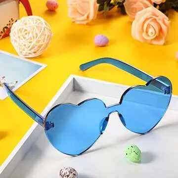 Maxdot Heart Shape Sunglasses Rimless Transparent Heart Glasses Party Favors (Transparent blue)