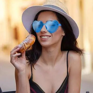 Maxdot Heart Shape Sunglasses Rimless Transparent Heart Glasses Party Favors (Transparent blue)