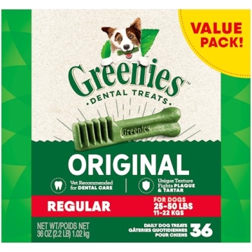 GREENIES Original Regular Natural Dog Dental Care Chews, 36 Count Pack
