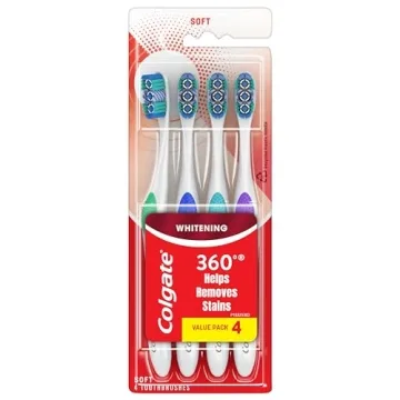 Colgate 360 Optic White Whitening Toothbrush, Adult Soft Toothbrush with Whitening Cups, Helps White...