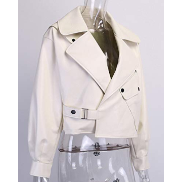 LY VAREY LIN Women Black Faux Leather Jacket Stylish Oversized