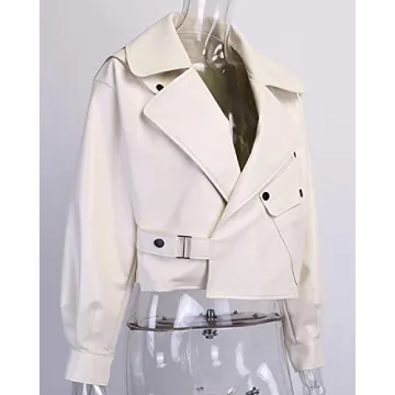 LY VAREY LIN Women Black Faux Leather Jacket Stylish Oversized