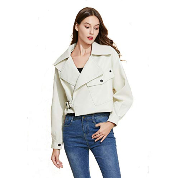 LY VAREY LIN Women Black Faux Leather Jacket Stylish Oversized