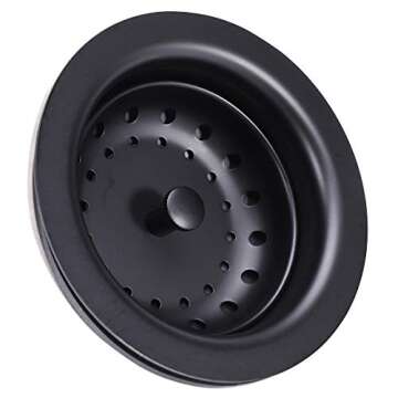 KONE 3-1/2 Inch Kitchen Sink Stainless Steel Basket Strainer Water Stopper with Drain Assembly, Black Finish Rustproof and Durable