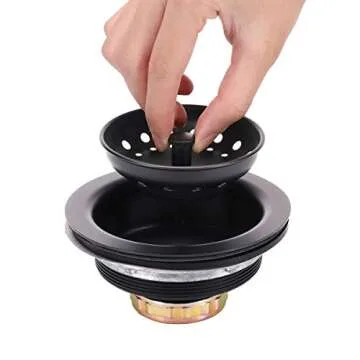 KONE 3-1/2 Inch Kitchen Sink Stainless Steel Basket Strainer Water Stopper with Drain Assembly, Black Finish Rustproof and Durable