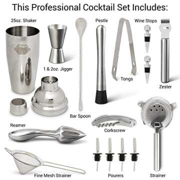 G2S Professional Bartender Kit and Cocktail Shaker Set with Stand - 17 Piece Stainless Steel Home Ba...