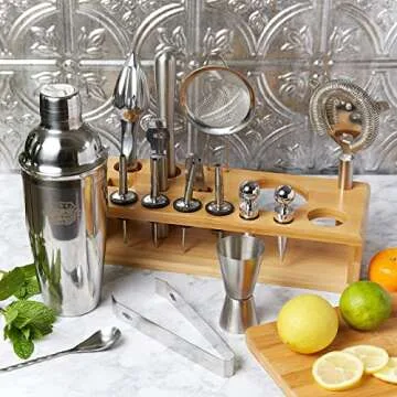 G2S 17-Piece Bartender Kit with Bamboo Stand Set