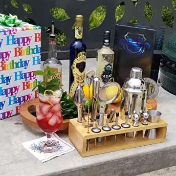 G2S 17-Piece Bartender Kit with Bamboo Stand Set