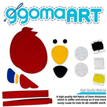 ggomaART Sewing Kit for Kids DIY Art Craft Hand Stitch Play Set Has Safety Needle Thread Harmless Felt Cloth Button Instruction for Beginner Young and Little Girl Boy - PARRIOT