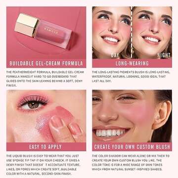 KIMUSE Soft Cream Blush Makeup, Liquid Blush for Cheeks, Weightless, Long-Wearing, Smudge Proof, Natural-Looking, Dewy Finish