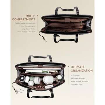 LOVEVOOK Laptop Tote Bag for Women, Work Bags Laptop Bag Teacher Tote Bag, Leather Computer Bag Large Purses Handbag Professional Briefcase, Black, Fits 15.6 Inch Laptop, Black