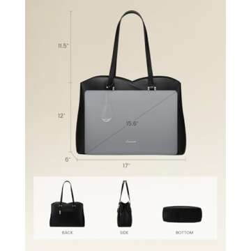 LOVEVOOK Laptop Tote Bag for Women, Work Bags Laptop Bag Teacher Tote Bag, Leather Computer Bag Large Purses Handbag Professional Briefcase, Black, Fits 15.6 Inch Laptop, Black