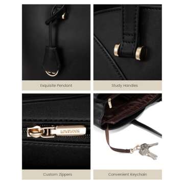 LOVEVOOK Laptop Tote Bag for Women, Work Bags Laptop Bag Teacher Tote Bag, Leather Computer Bag Large Purses Handbag Professional Briefcase, Black, Fits 15.6 Inch Laptop, Black