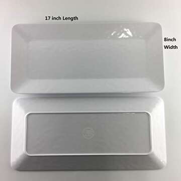Luna Gift Set of 2 17 inch Melamine Serving Tray/Large Rectangular Serving Platters for Holiday Home Party,Break-resistant and Lightweight,Hammered Finish(White Color)