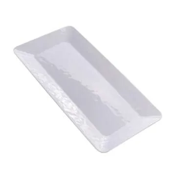 Luna Gift Set of 2 17 inch Melamine Serving Tray/Large Rectangular Serving Platters for Holiday Home Party,Break-resistant and Lightweight,Hammered Finish(White Color)
