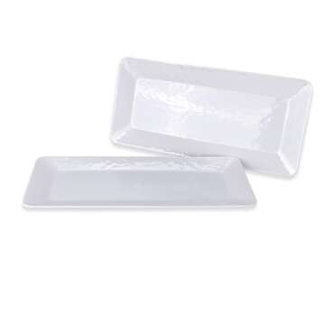 Luna Gift Set of 2 17 inch Melamine Serving Tray/Large Rectangular Serving Platters for Holiday Home Party,Break-resistant and Lightweight,Hammered Finish(White Color)