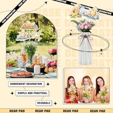 MEMOVAN 16pcs Classic The Pooh Centerpieces for Baby Shower Decorations Winnie Centerpieces Sticks Oh Baby Winnie Table Toppers for Winnie Birthday Party Supplies