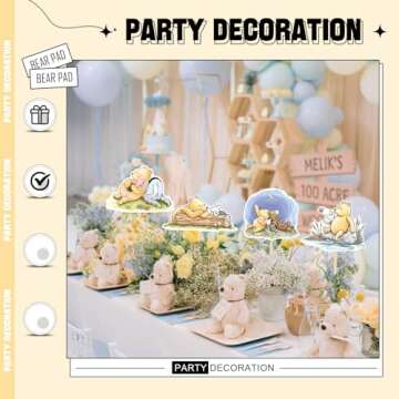 MEMOVAN 16pcs Classic The Pooh Centerpieces for Baby Shower Decorations Winnie Centerpieces Sticks Oh Baby Winnie Table Toppers for Winnie Birthday Party Supplies