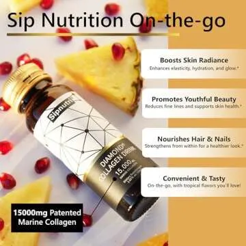 Sipnutri Diamond Liquid Collagen Drink, 15000 mg Hydrolyzed Marine Collagen Peptides with Vitamin C,...