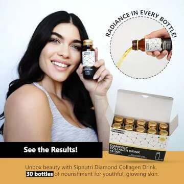 Sipnutri Diamond Liquid Collagen Drink, 15000 mg Hydrolyzed Marine Collagen Peptides with Vitamin C, Pomegranate, Healthy Hair Skin Nails Joints Bones Support, 50 ml x 10 Bottles (3 Boxes)