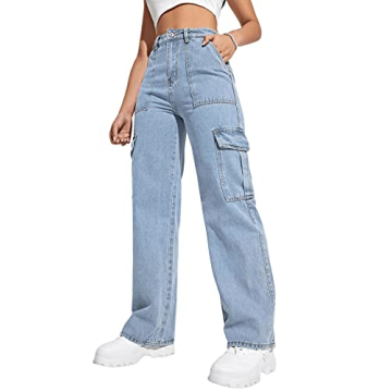 SweatyRocks Women's High Waist Cargo Jeans with Flap Pockets