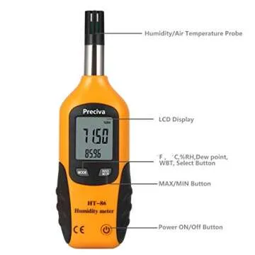 Preciva Digital Psychrometer Thermo-Hygrometer - Accurate LCD Mini Temperature and Humidity Meter wi...