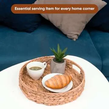 KOLWOVEN Set of 2 Round Round Wicker Baskets, 13 inch and 11.8 Inch Wicker Serving Tray, Countertop Wooden Round Fruit Baskets Decorative Coffee Table Tray