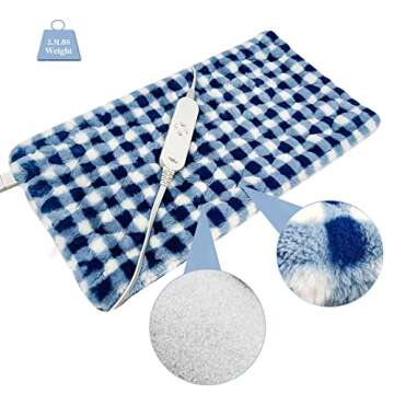 GOQOTOMO Full Weighted Electric Heating Pad for Back/Waist/Abdomen/Shoulder/Neck Pain and Cramps Relief - 2.3 lb Weighted with Auto-Shut Hot Heated Pad(12 * 24", LB002) Blue&White Grid