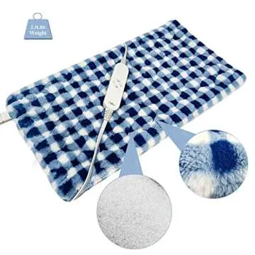 GOQOTOMO Full Weighted Electric Heating Pad for Back/Waist/Abdomen/Shoulder/Neck Pain and Cramps Relief - 2.3 lb Weighted with Auto-Shut Hot Heated Pad(12 * 24", LB002) Blue&White Grid