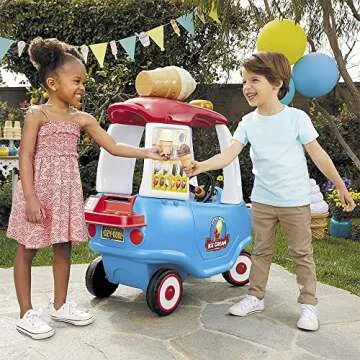 Little Tikes Cozy Ice Cream Truck, Coupe Ride On Car, Kid and Parent Powered, Truck Music, Including Accessories- Gift for Kids, Toy Girls Boys Ages 1.5 to 5 Years Old